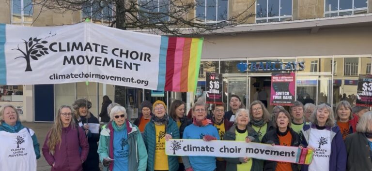 photo of singers at Switch Your Bank Campaign launch in Bristol